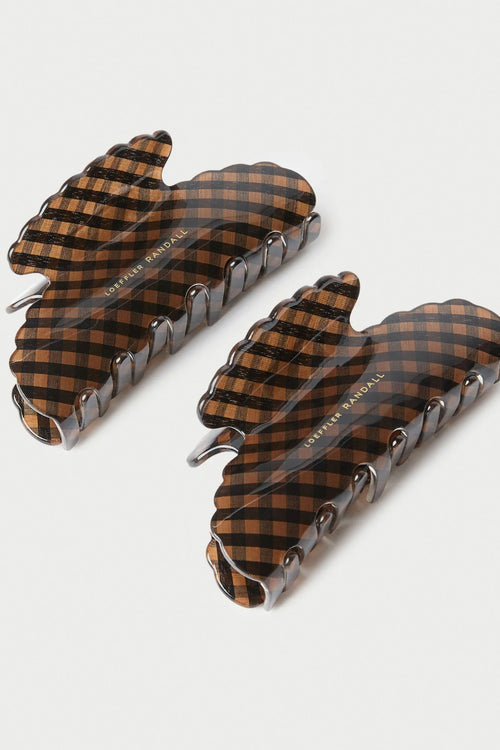 Loeffler Randall Yuri Scallop Clip Set in Brown/Black Check