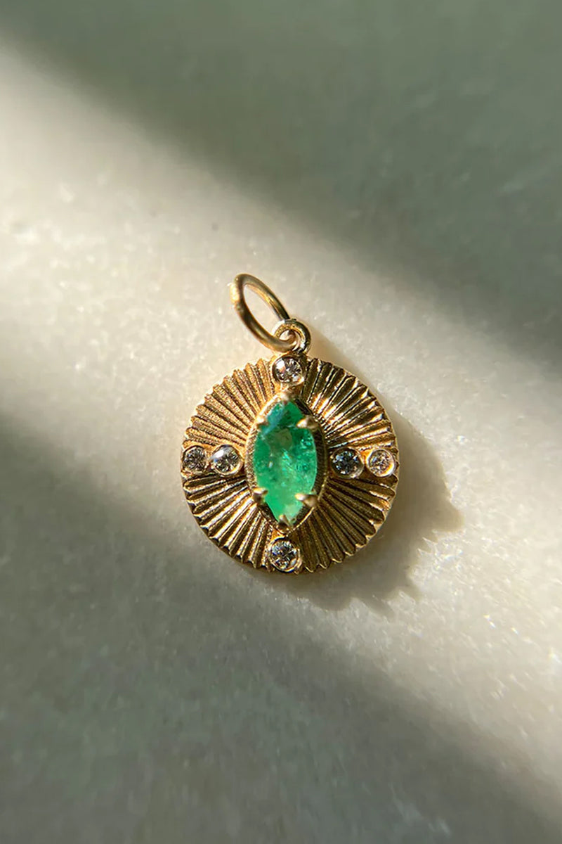 Valley Rose Damona 14k Gold, Emeralds and Diamond Charm