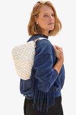 Clare V Petit Puffy Woven Moyen Messenger Bag in Cream