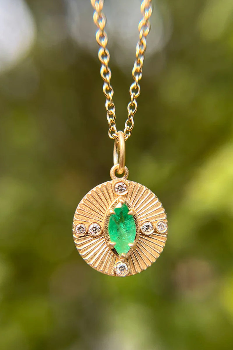 Valley Rose Damona 14k Gold, Emeralds and Diamond Charm