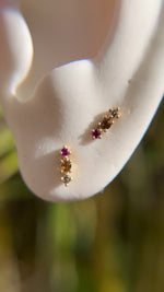 Valley Rose 14K Gold Thalia Studs with Champagne Diamond, Orange Sapphire, Ruby