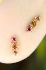 Valley Rose 14K Gold Thalia Studs with Champagne Diamond, Orange Sapphire, Ruby