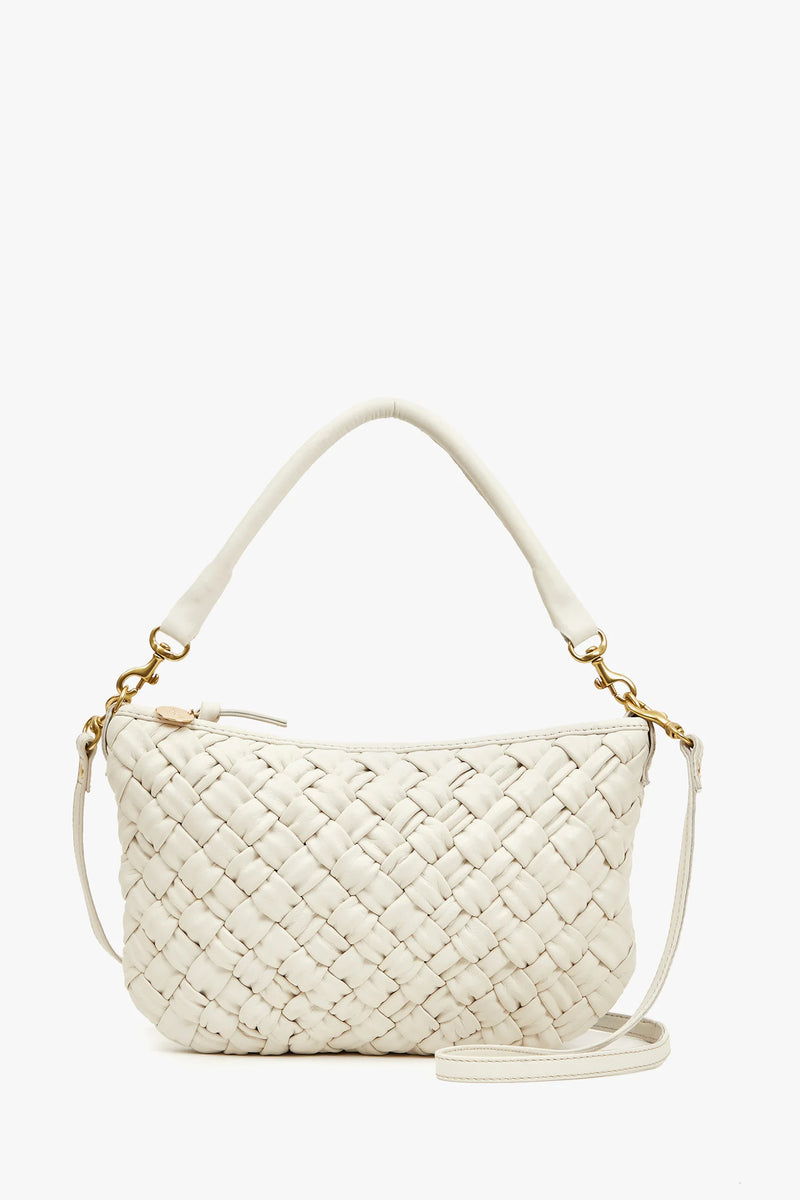 Clare V Petit Puffy Woven Moyen Messenger Bag in Cream