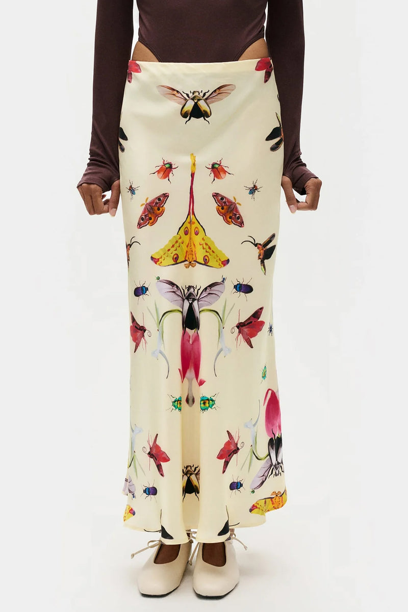 Silk Laundry Silk Long  Bias Skirt in Insects