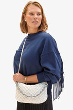 Clare V Petit Puffy Woven Moyen Messenger Bag in Cream